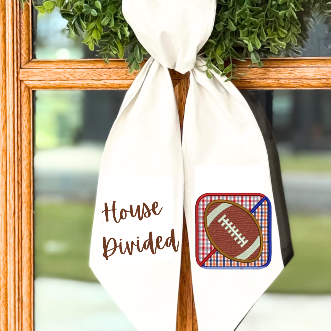 Handmade House Divided Football Wreath Sash – Game Day Door Décor