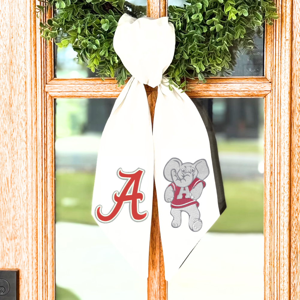 Alabama Crimson Spirit Wreath Sash | Embroidered Big Al & Script A | Game Day Door Decor