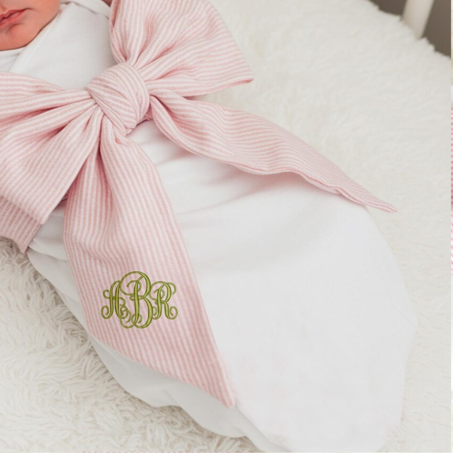 Personalized Baby Bow Sash – Seersucker Monogram
