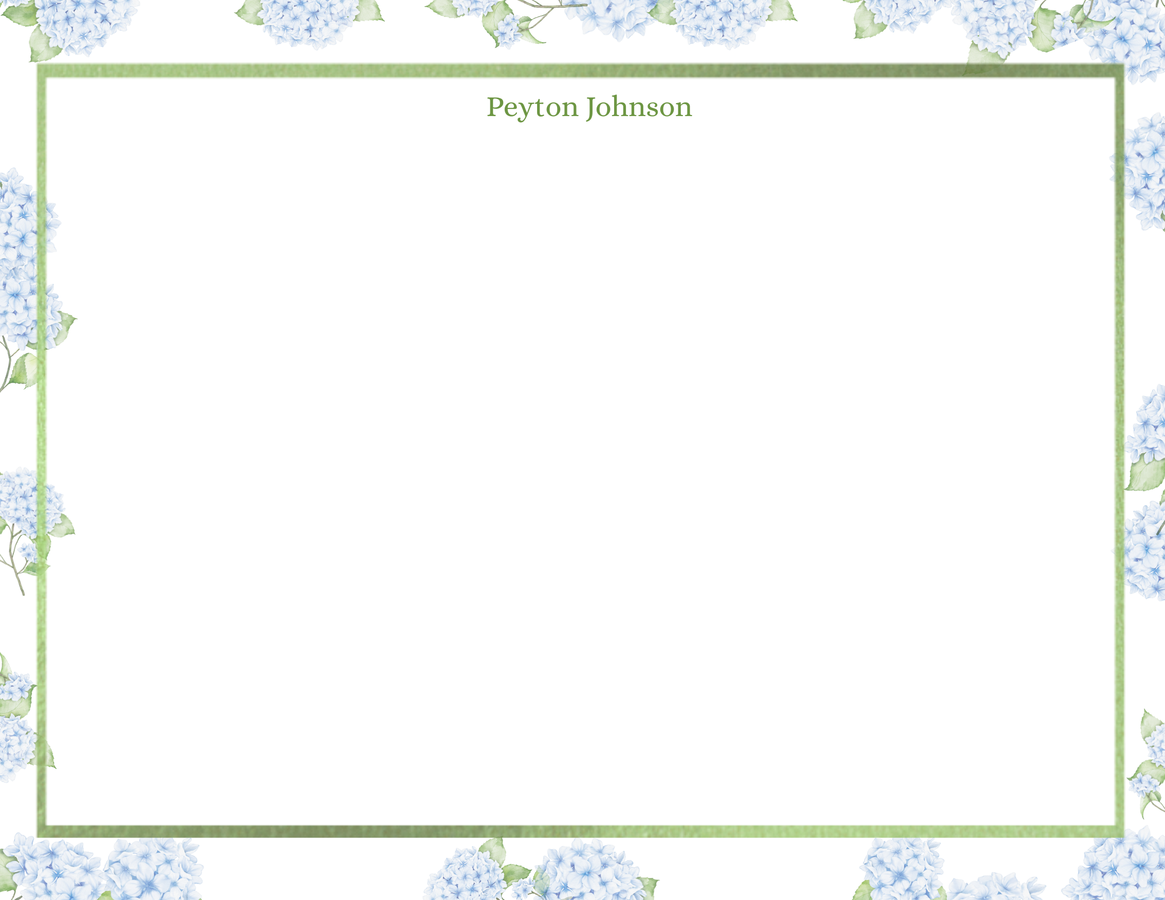 Blue Hydrangea Personalized Notecard – Custom Name Stationery