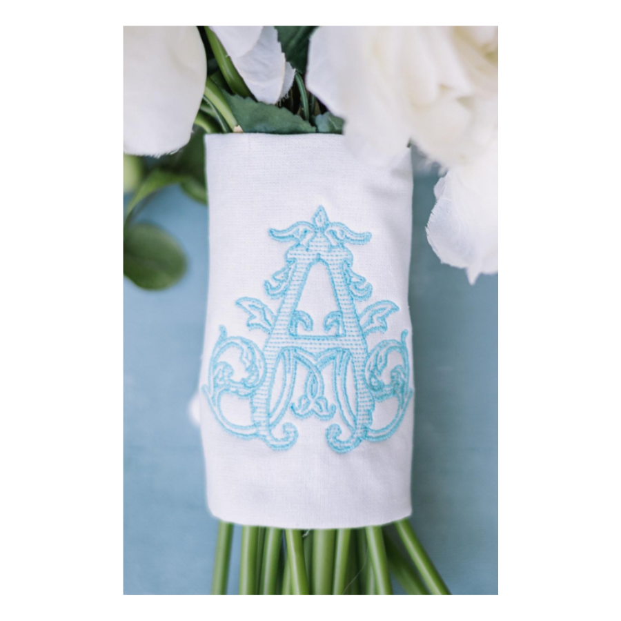 Personalized Bride’s Bouquet Wrap – Embroidered Monogram Wedding Bouquet Sash
