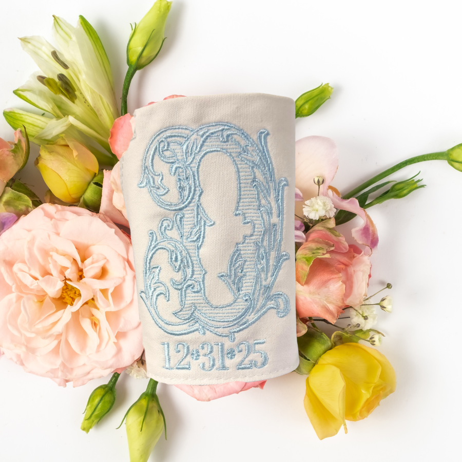 Personalized Bride’s Bouquet Wrap – Embroidered Monogram Wedding Bouquet Sash