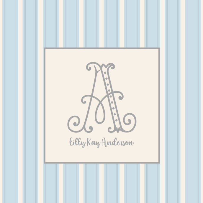 Personalized Blue Stripe Enclosure Cards | Classic Monogram Gift Notes | Custom Stationary for Baby & Family Gifts