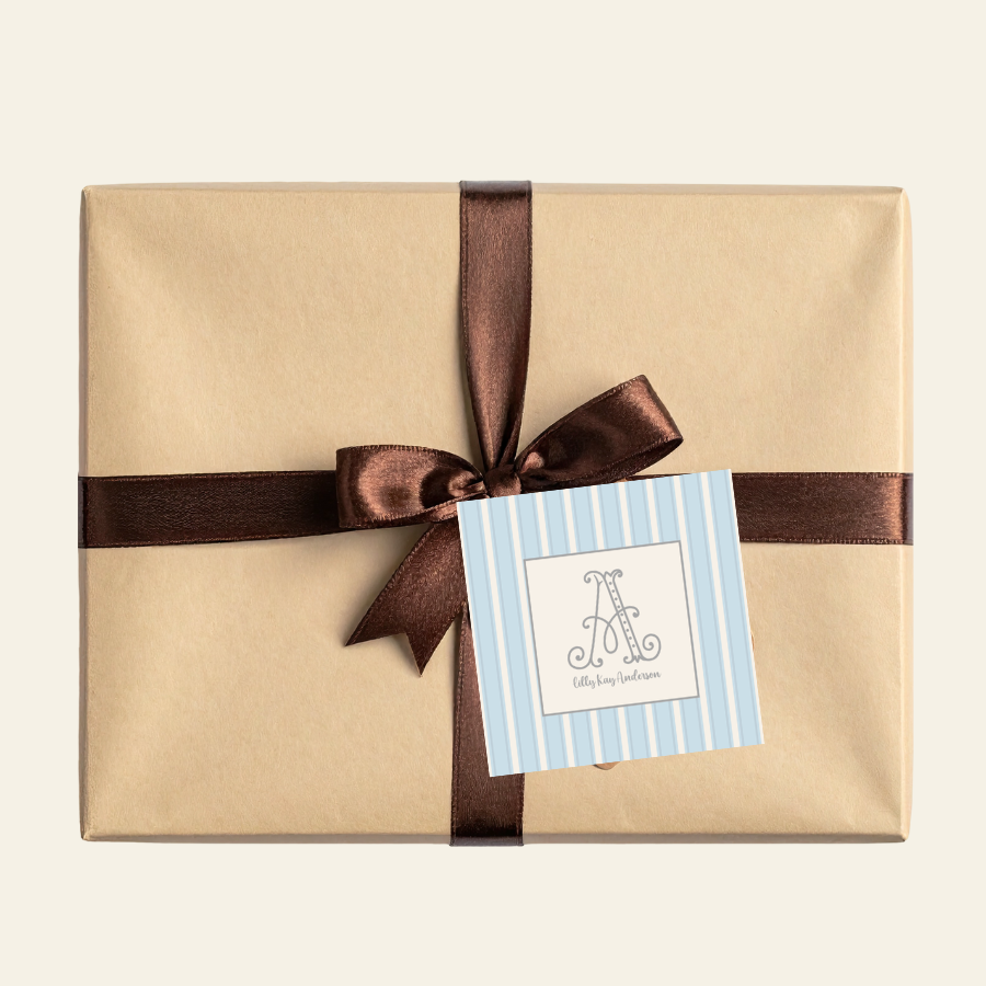 Personalized Blue Stripe Enclosure Cards | Classic Monogram Gift Notes | Custom Stationary for Baby & Family Gifts