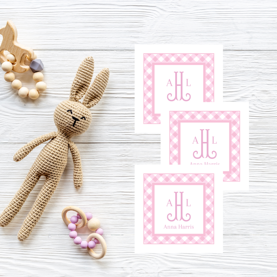Personalized Pink Monogram Enclosure Cards | Custom Name Gift Tags | Baby Gift & Shower Enclosure Card