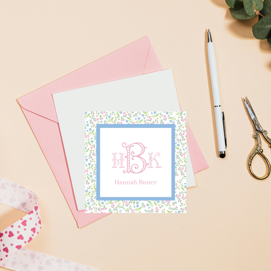 Personalized Gift Enclosure Cards with Floral Monogram | 3x3 Custom Note Cards (24 Pack)
