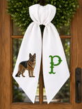 Personalized German Shepherd Wreath Sash with Monogram – Embroidered Dog Door Décor