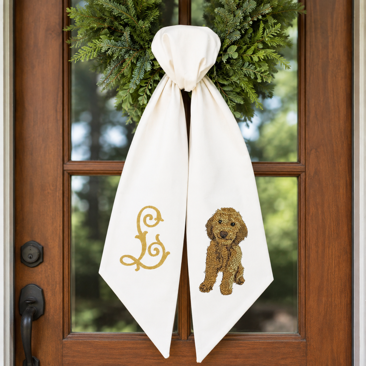 Personalized Goldendoodle Wreath Sash with Monogram