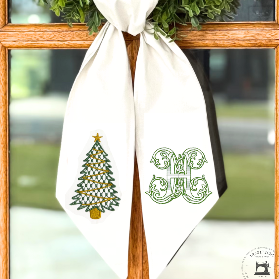 Chic Christmas Tree Monogram Wreath Sash