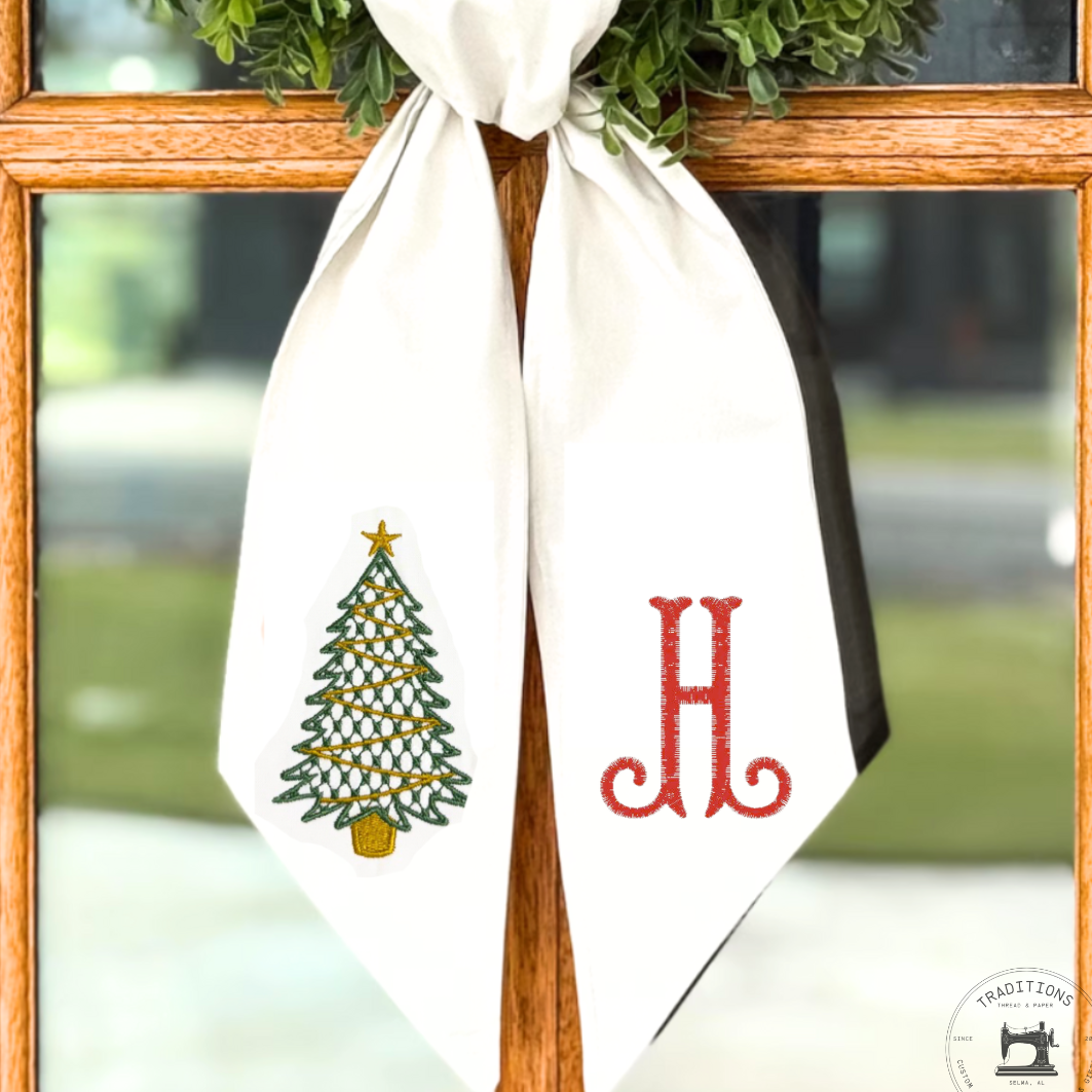 Chic Christmas Tree Monogram Wreath Sash