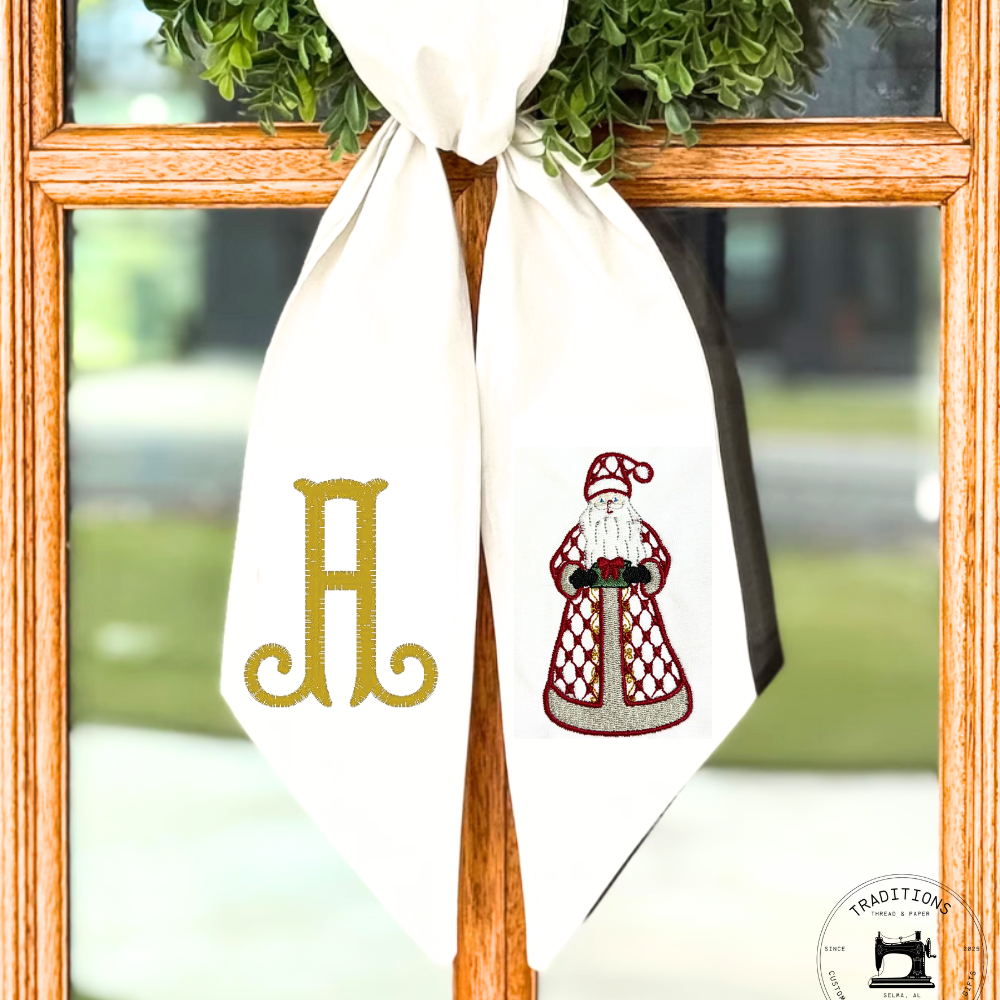 Chic Santa Monogram Wreath Sash – Christmas Embroidered Decor