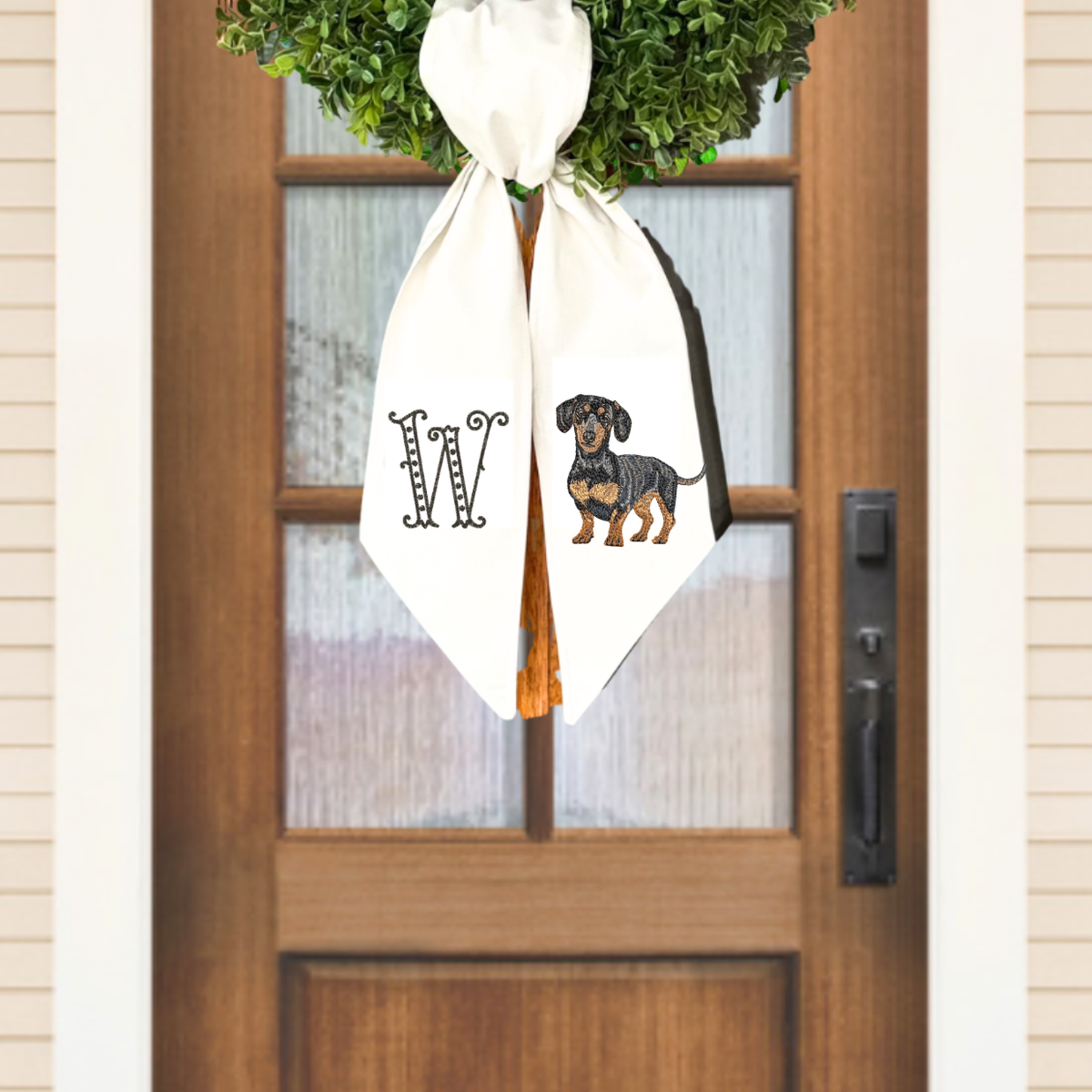 Dachshund Personalized Wreath Sash | Monogrammed Dog Wreath Sash