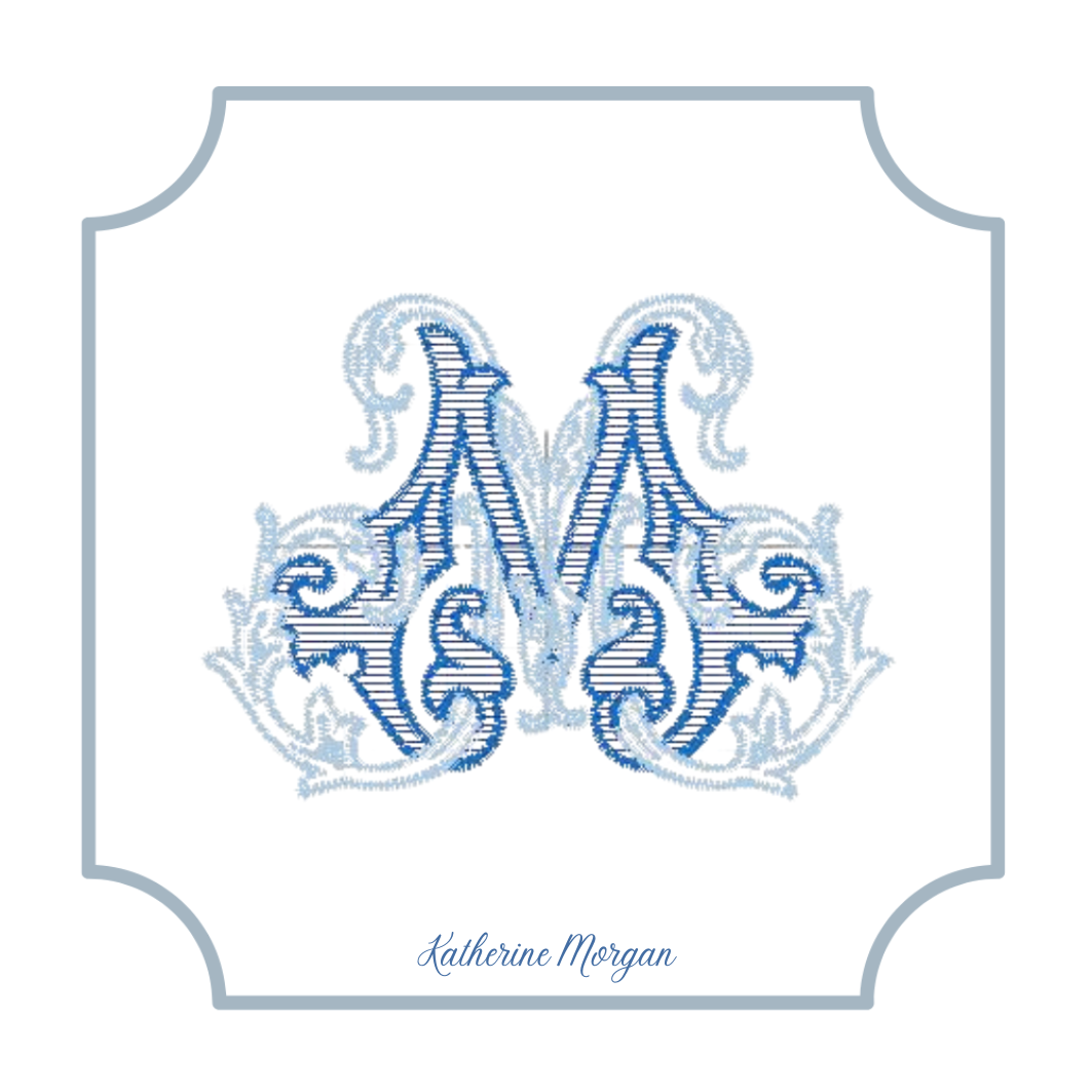Blue Embroidered Monogram Calling Cards