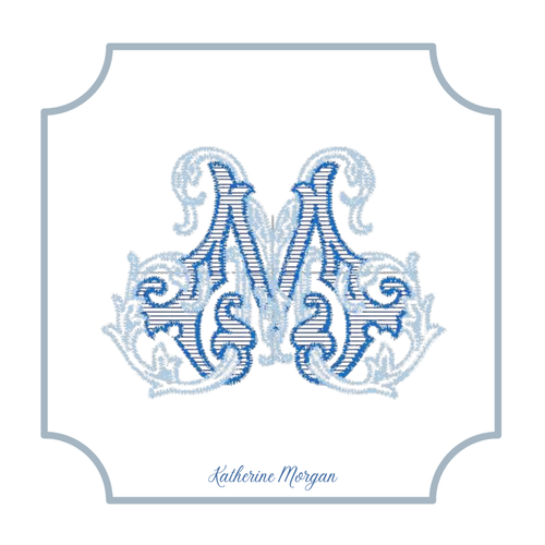 Blue Embroidered Monogram Calling Cards