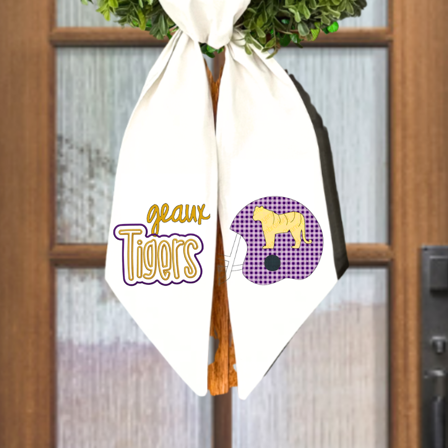 LSU Tigers Football Wreath Sash – Geaux Tigers Purple Helmet Applique