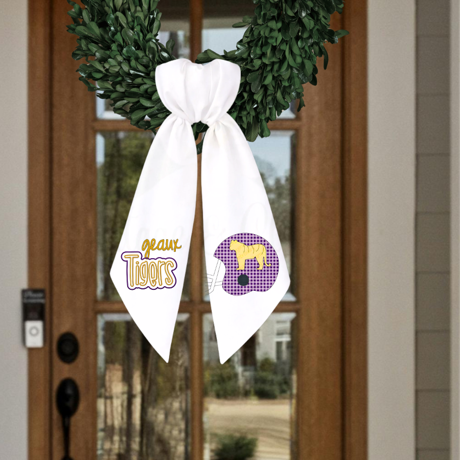 LSU Tigers Football Wreath Sash – Geaux Tigers Purple Helmet Applique