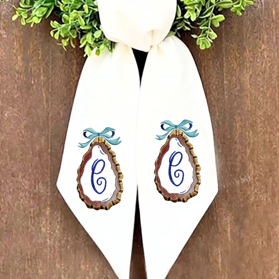 Personalized Oyster Shell Wreath Sash | Coastal Monogram Wreath Sash