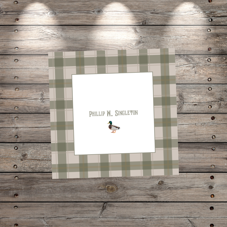 Personalized Duck Enclosure Card – Custom Name Stationery Insert – Classic Plaid Design