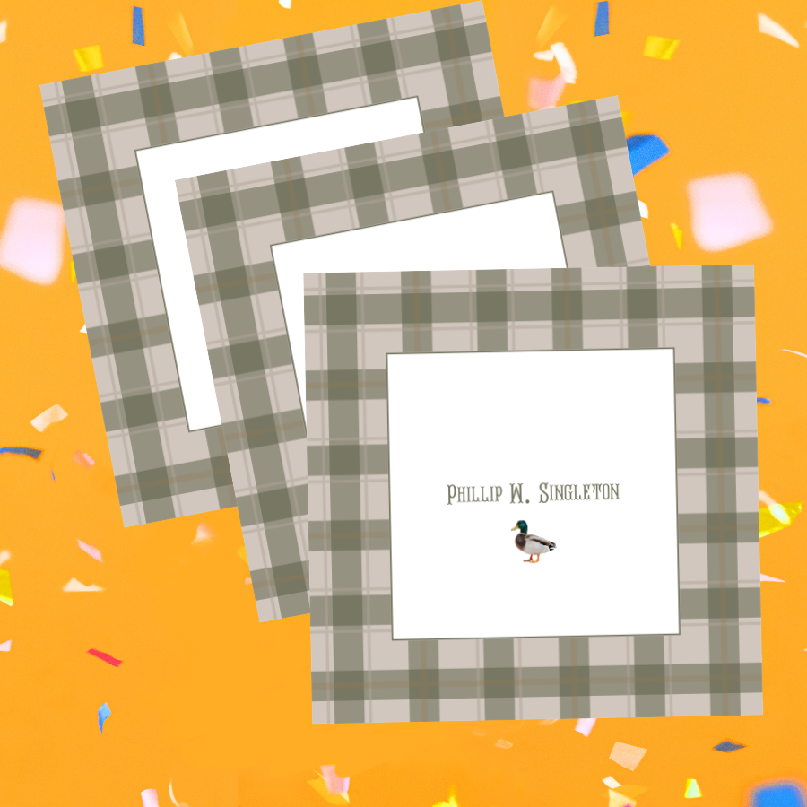 Personalized Duck Enclosure Card – Custom Name Stationery Insert – Classic Plaid Design