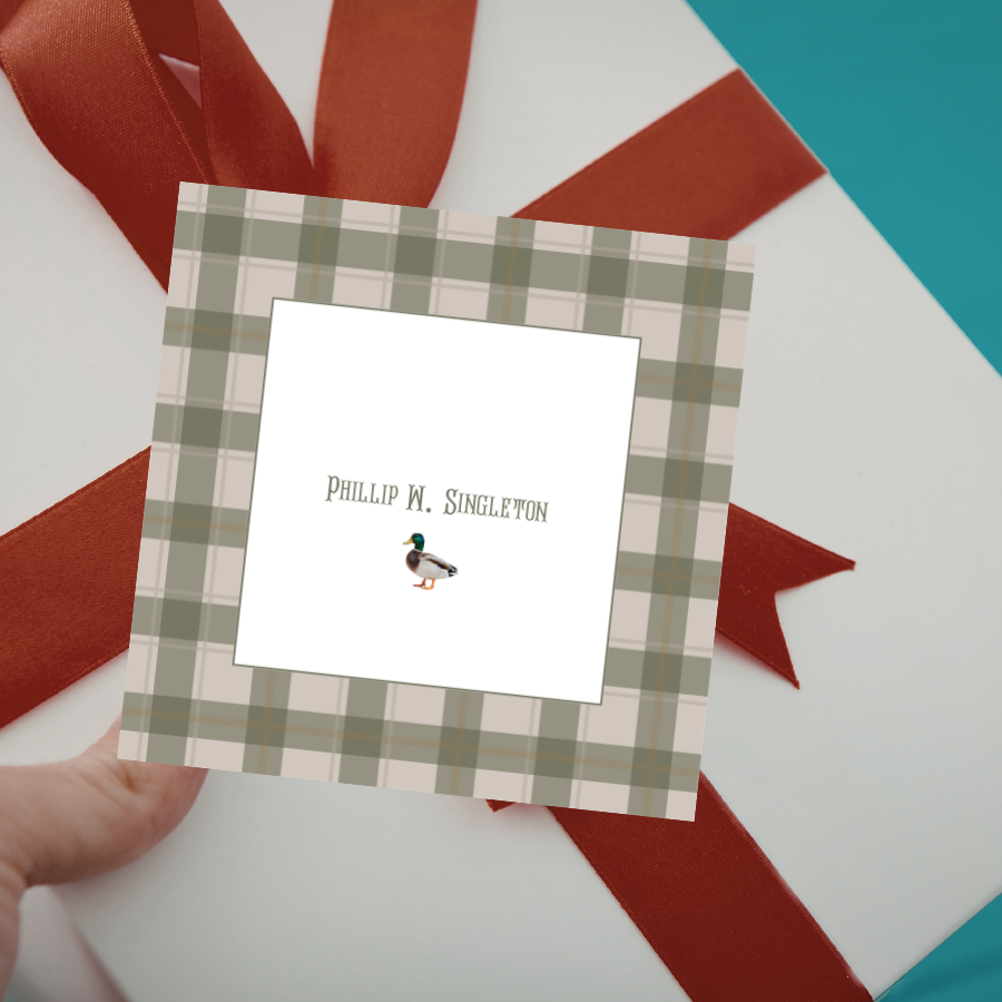 Personalized Duck Enclosure Card – Custom Name Stationery Insert – Classic Plaid Design