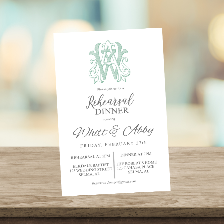 Personalized Rehearsal Dinner Invitation | Elegant Monogram Wedding Dinner Invite | Printable or Printed Invitation