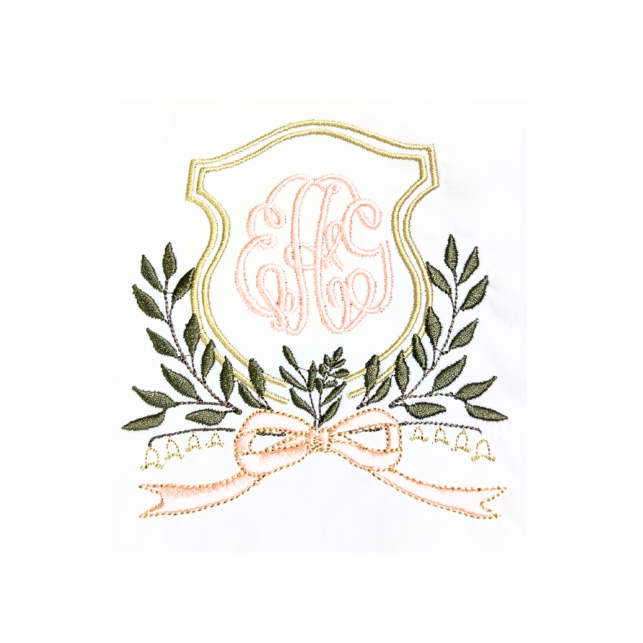 Personalized Blush Bow Baby Banner – Embroidered Monogram Nursery Decor