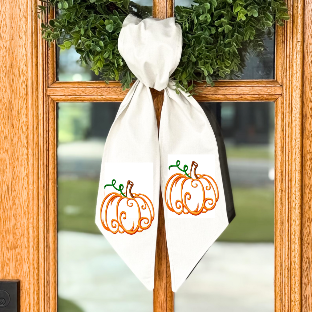 Swirly Pumpkin Wreath Sash – Personalized Fall Front Door Bow