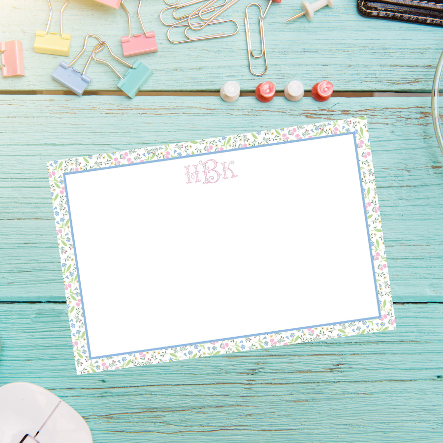 Personalized Floral Note Cards, Custom Monogram Stationery, 4x6 Thank You Cards