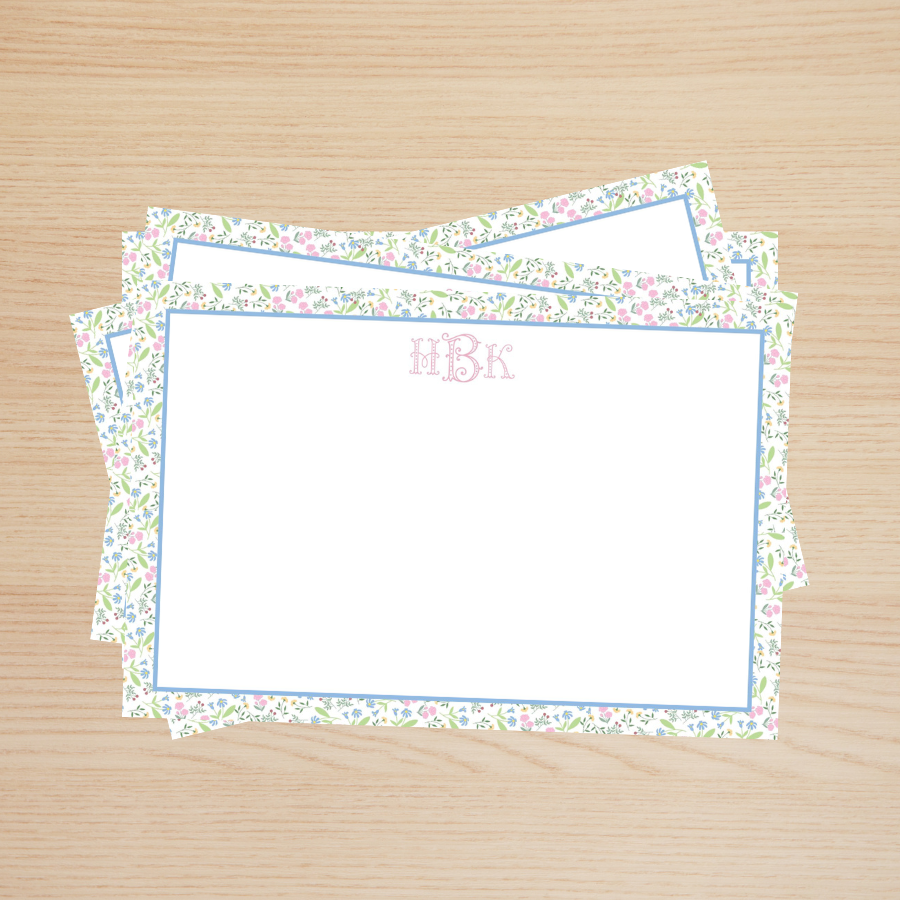 Personalized Floral Note Cards, Custom Monogram Stationery, 4x6 Thank You Cards