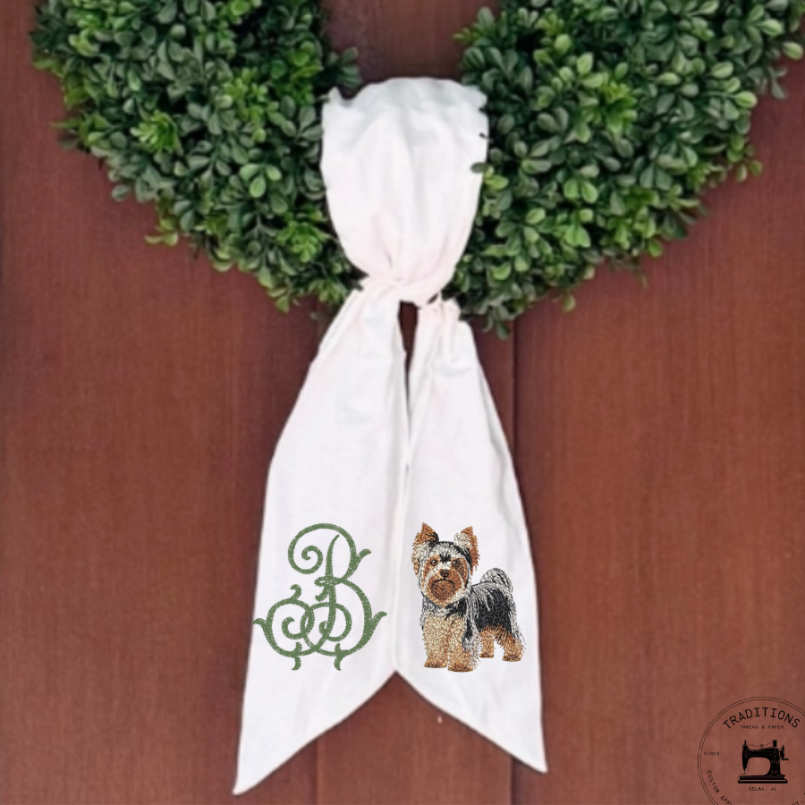 Personalized Yorkshire Terrier Wreath Sash with Monogram