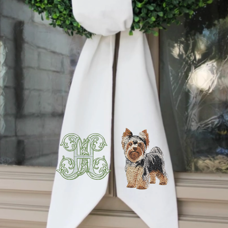 Personalized Yorkshire Terrier Wreath Sash with Monogram