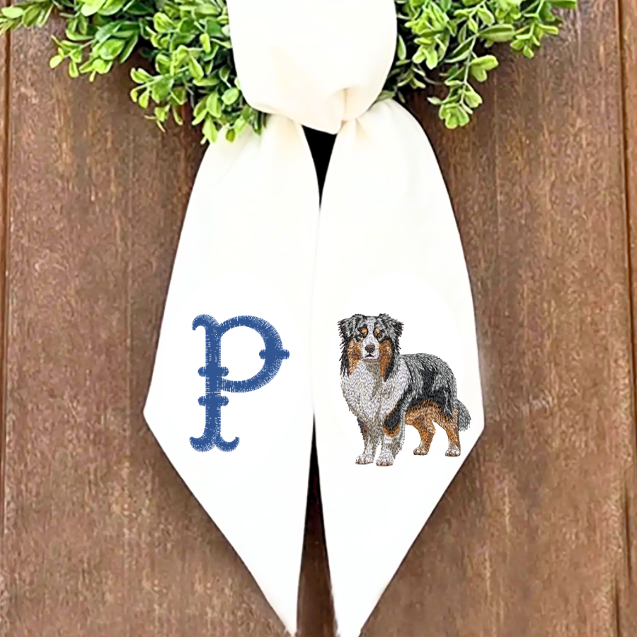 Australian Shepherd Monogram Wreath Sash | Personalized Embroidered Dog Wreath Sash