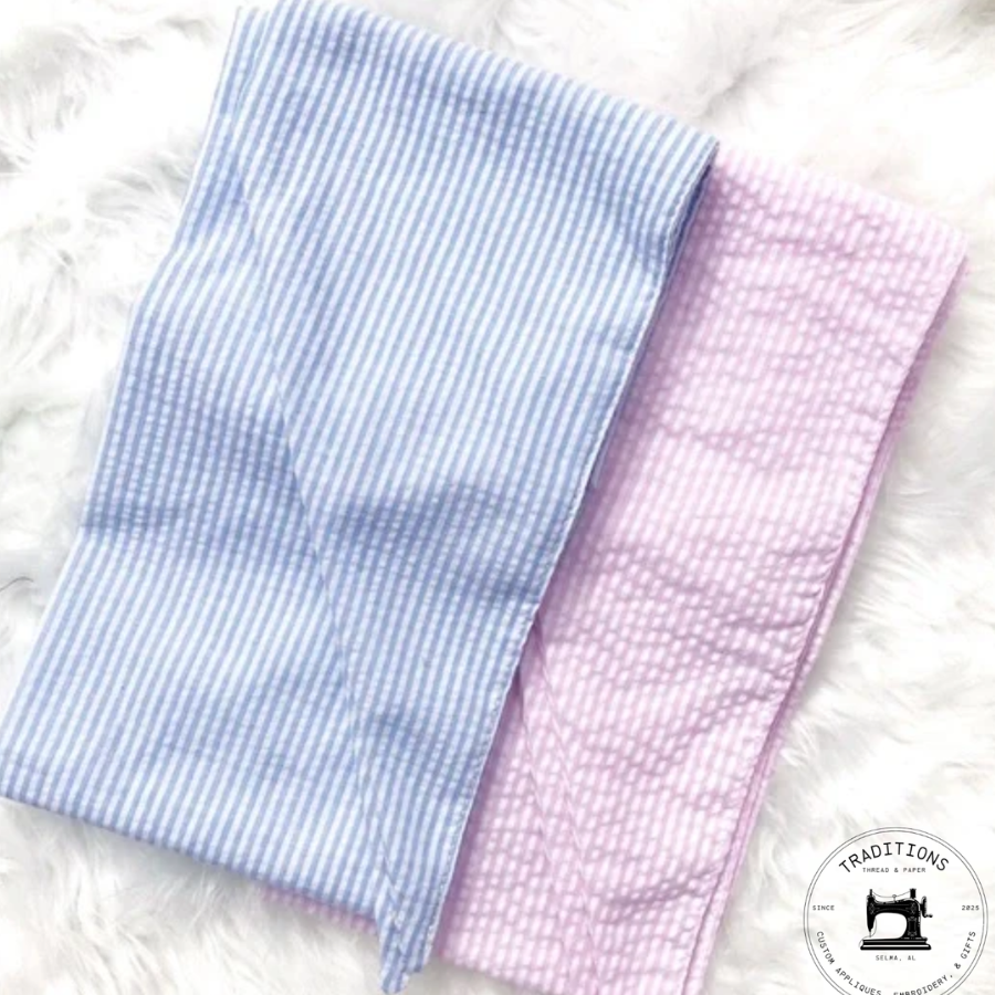 Personalized Baby Bow Sash – Seersucker Monogram