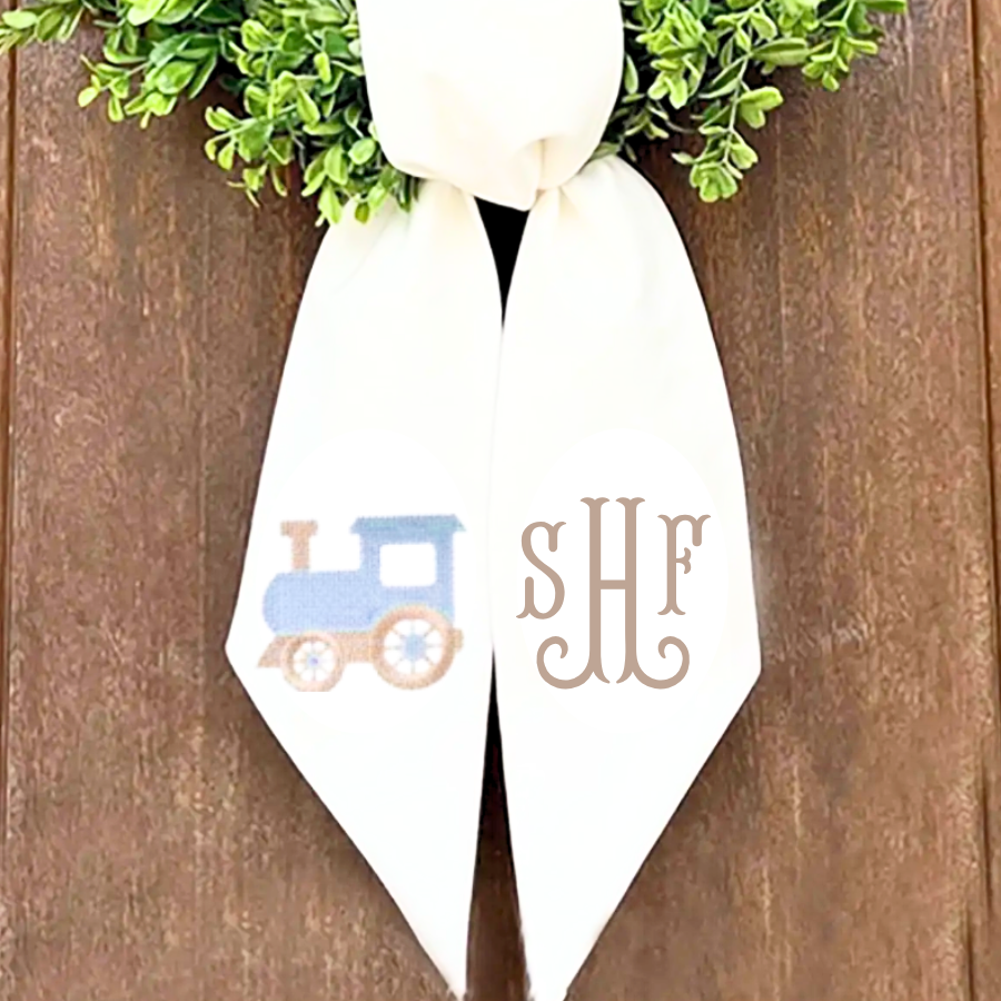 Personalized Baby Boy Train Wreath Sash – Monogrammed New Baby Door Décor