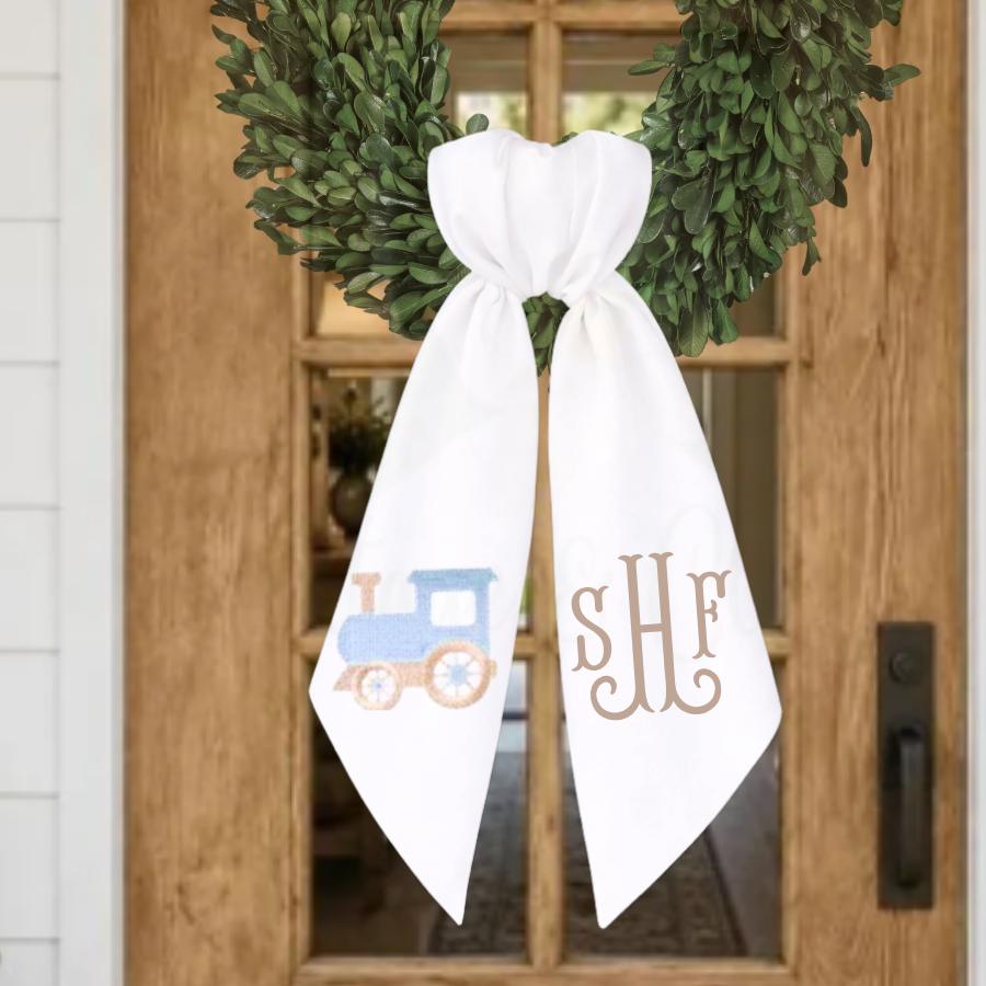 Personalized Baby Boy Train Wreath Sash – Monogrammed New Baby Door Décor