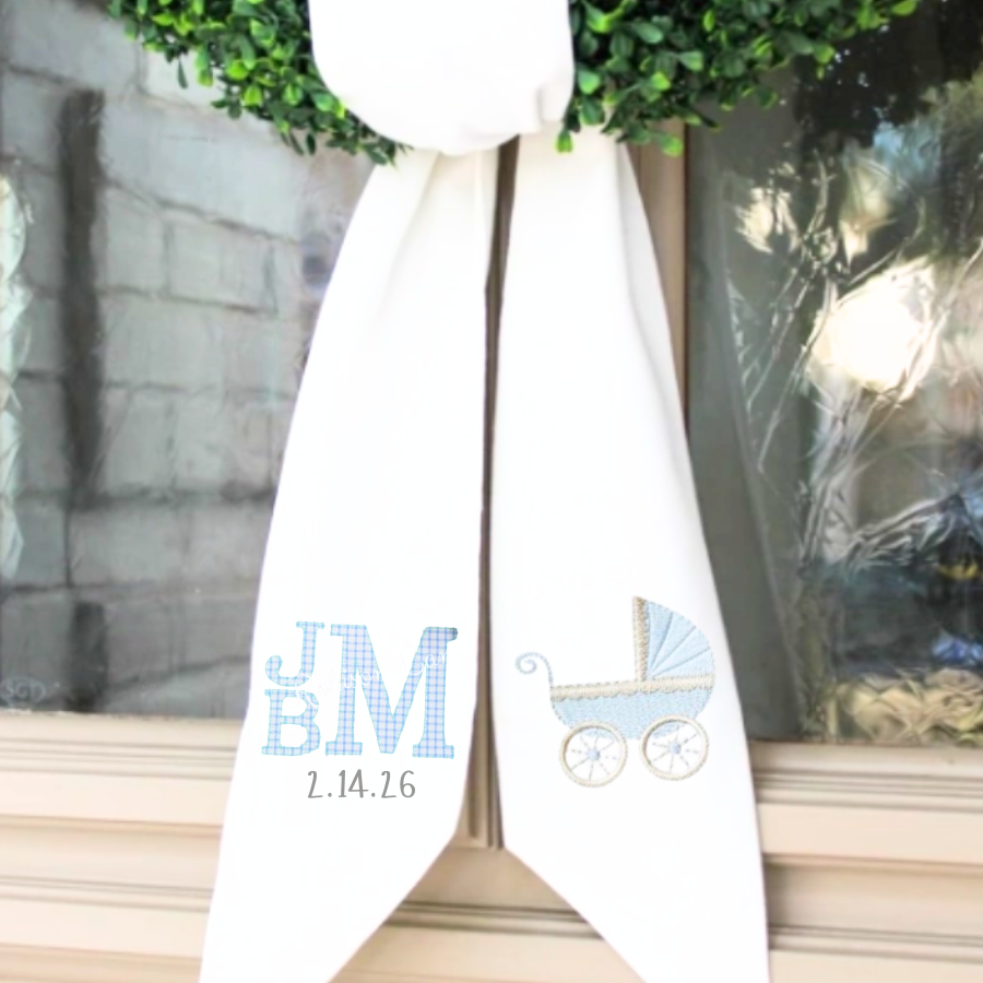 Personalized Baby Boy Wreath Sash – Monogrammed Baby Carriage Door Décor