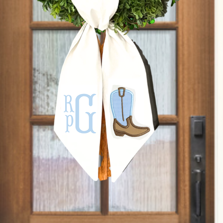 Personalized Baby Boy Cowboy Boot Wreath Sash | Western Nursery Decor | Custom Monogram Wreath Sash | Baby Announcement Gift