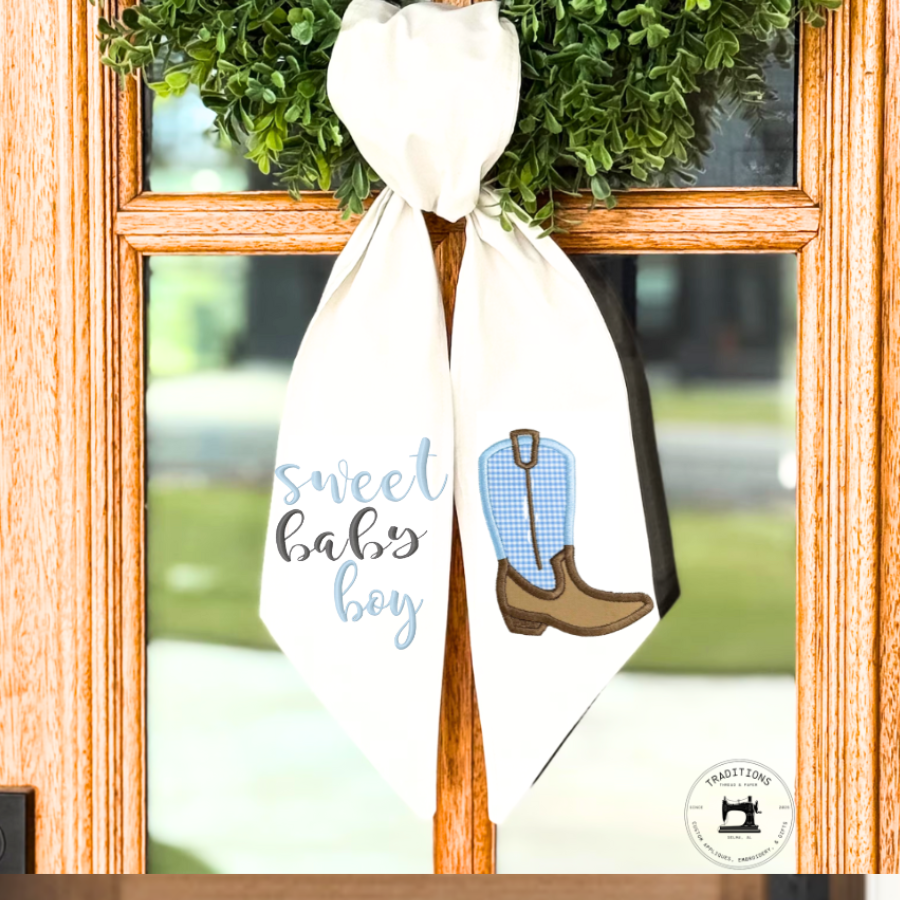 Personalized Baby Boy Cowboy Boot Wreath Sash | Western Nursery Decor | Custom Monogram Wreath Sash | Baby Announcement Gift