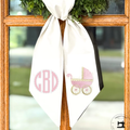 Personalized Baby Carriage Wreath Sash | Baby Girl Door Decor | Custom Nursery Wreath Sash | Birth Announcement Sash