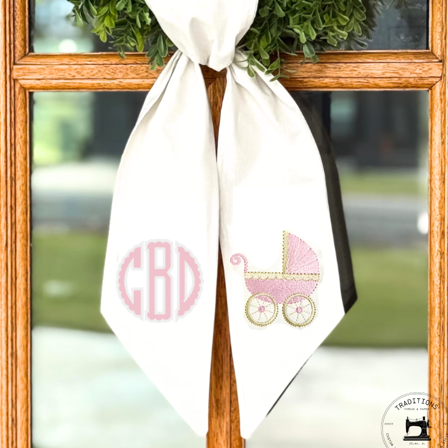 Personalized Baby Carriage Wreath Sash | Baby Girl Door Decor | Custom Nursery Wreath Sash | Birth Announcement Sash