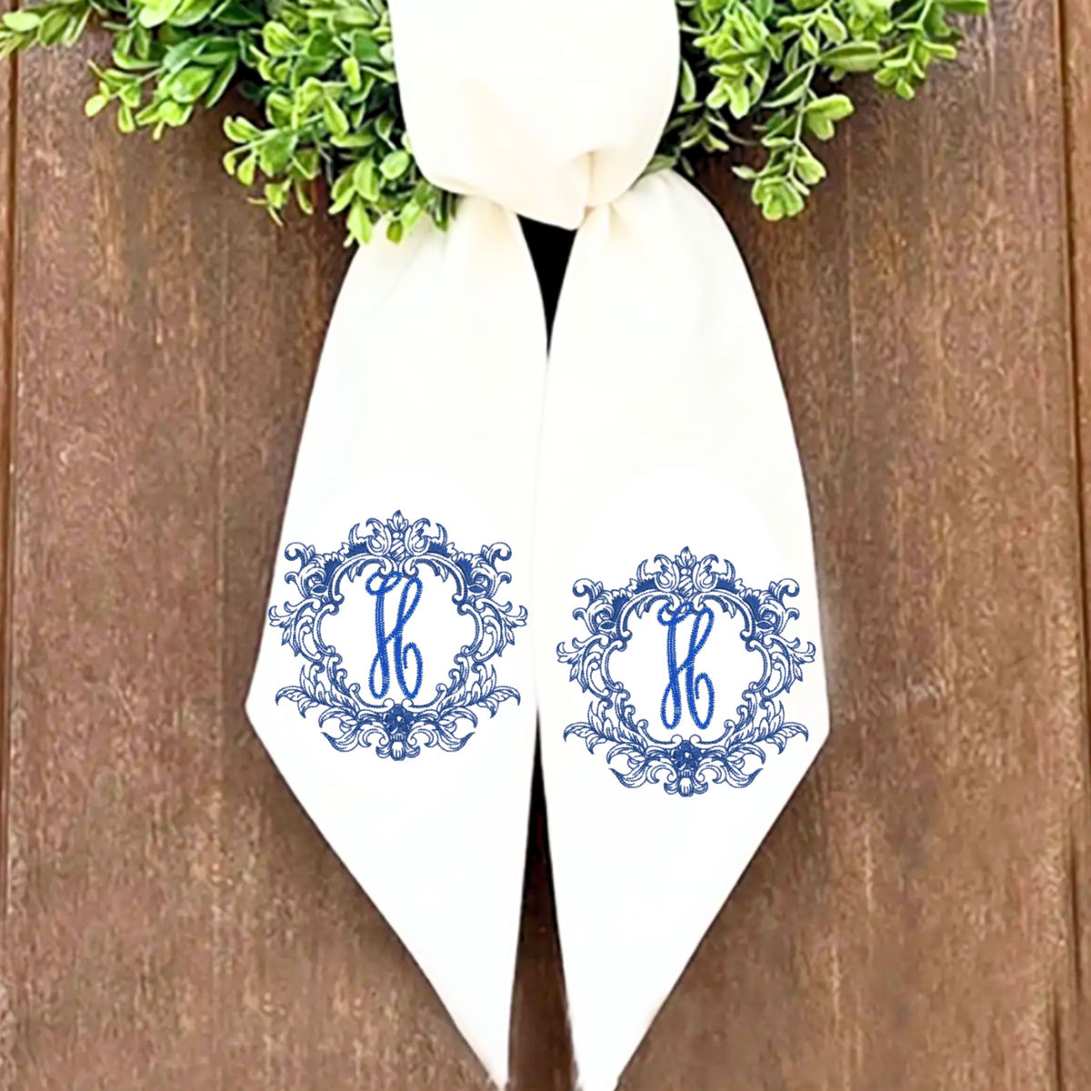 Personalized Monogram Wreath Sash | Ornate Embroidered Initial Wreath Sash