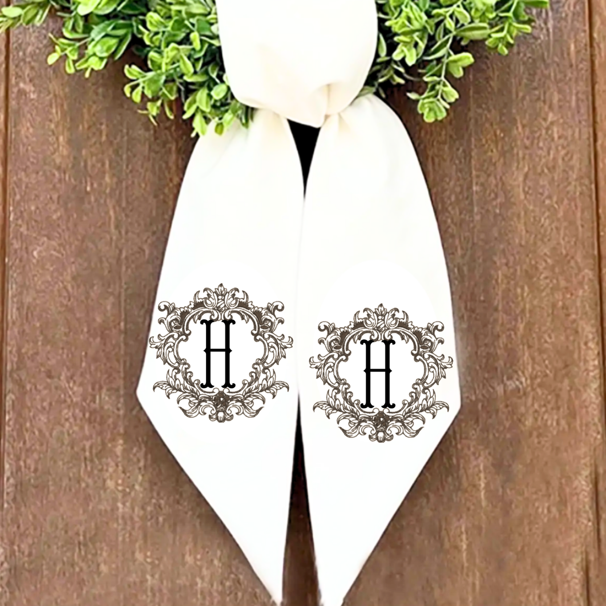 Personalized Monogram Wreath Sash | Ornate Embroidered Initial Wreath Sash