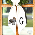 Personalized Basset Hound Wreath Sash – Custom Dog Door Decor with Monogram Initial – Embroidered Pet Lover Gift