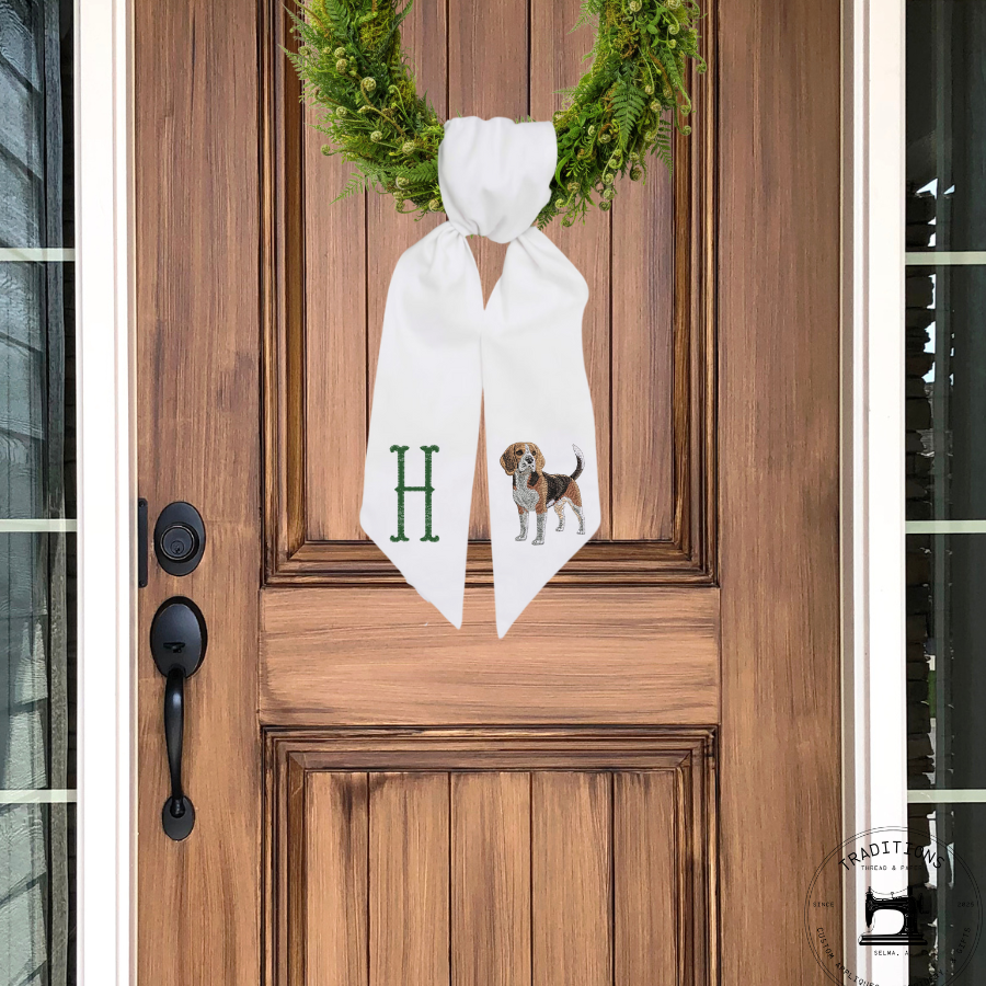 Personalized Beagle Wreath Sash | Beagle Front Door Decor | Custom Initial Dog Wreath Sash