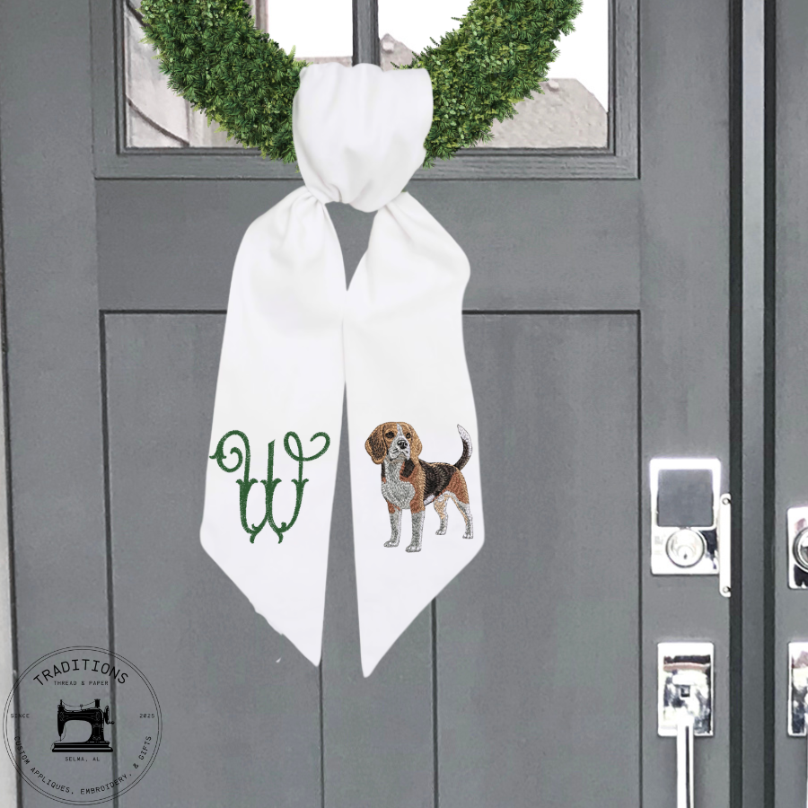 Personalized Beagle Wreath Sash | Beagle Front Door Decor | Custom Initial Dog Wreath Sash