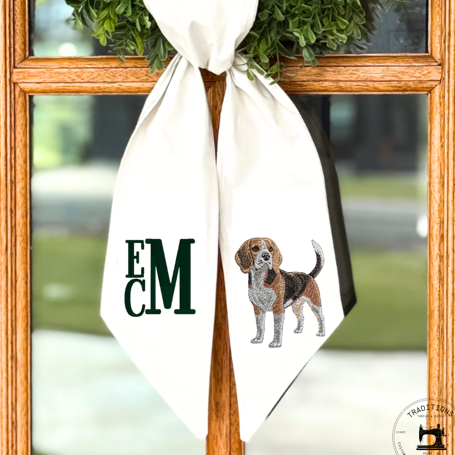 Personalized Beagle Wreath Sash | Beagle Front Door Decor | Custom Initial Dog Wreath Sash