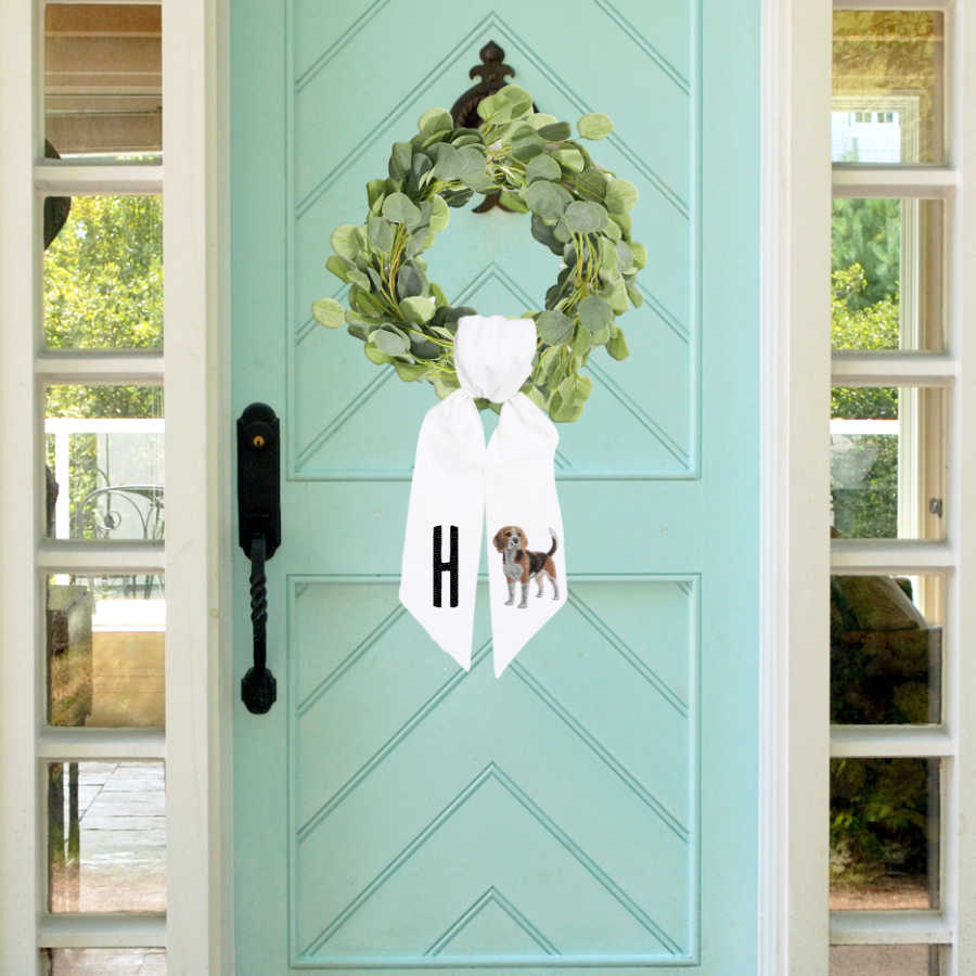 Personalized Beagle Wreath Sash | Beagle Front Door Decor | Custom Initial Dog Wreath Sash