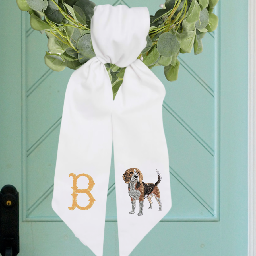 Personalized Beagle Wreath Sash | Beagle Front Door Decor | Custom Initial Dog Wreath Sash