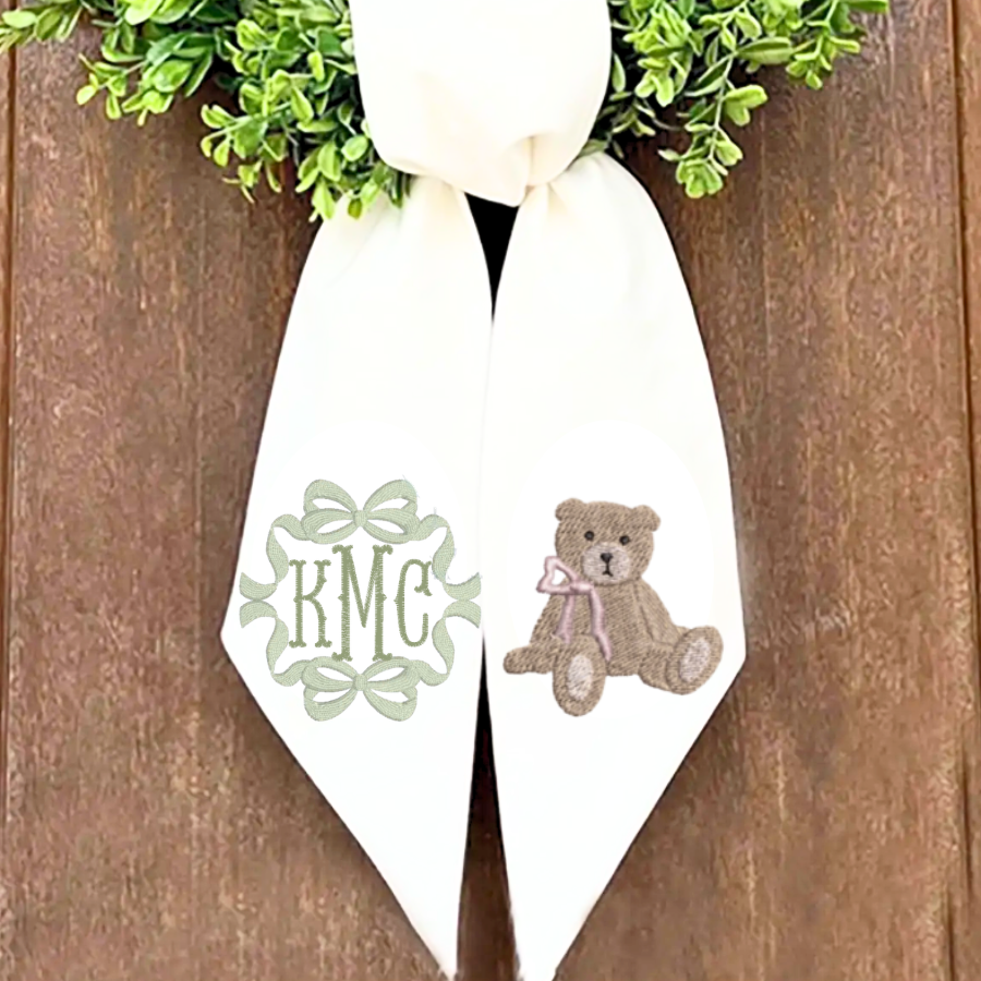 Personalized Teddy Bear Baby Wreath Sash | Monogrammed Nursery Door Decor