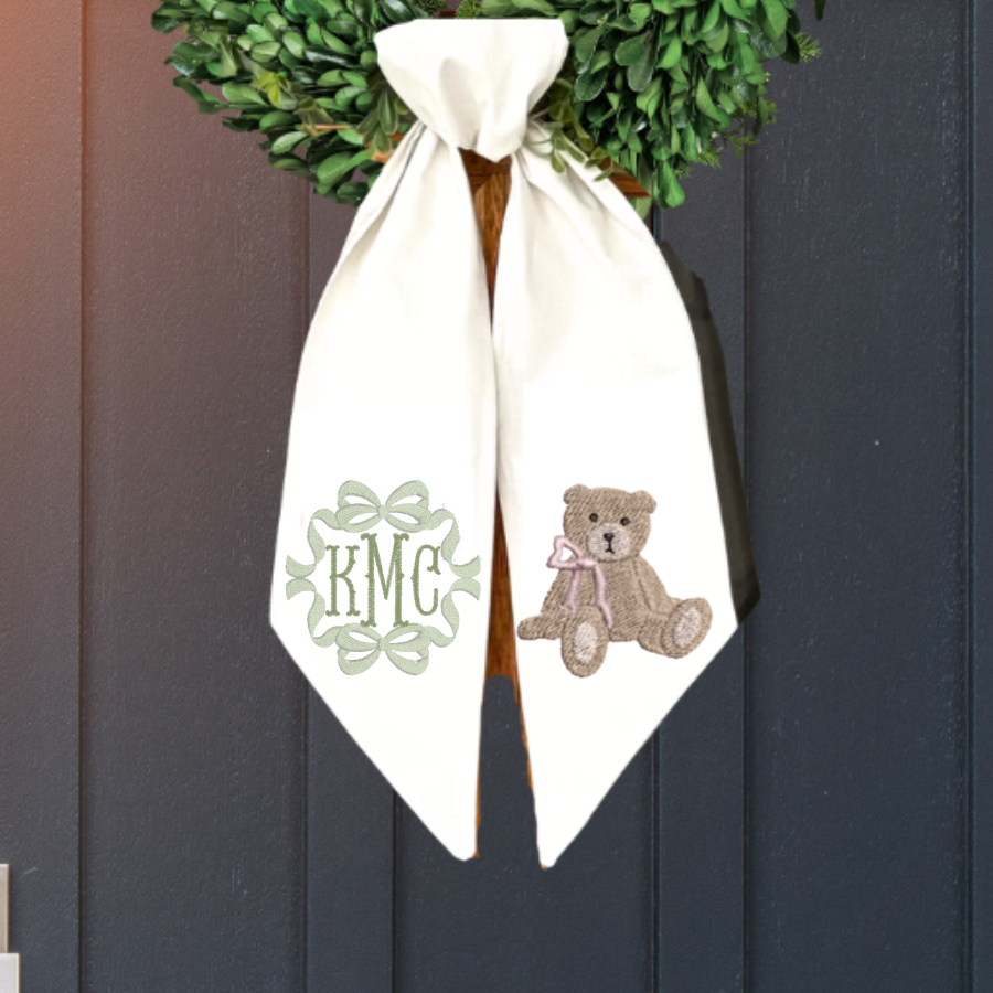 Personalized Teddy Bear Baby Wreath Sash | Monogrammed Nursery Door Decor
